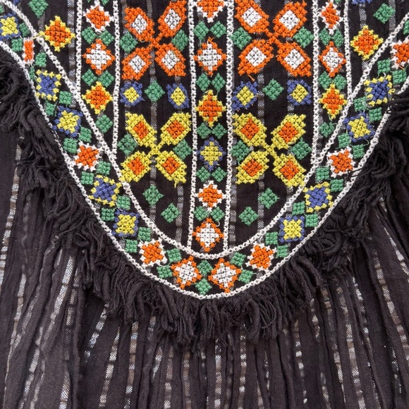 Zara Embroidered Sheer Boho Blouse Fringe Trim Bell Sleeves Festival Black M - Picture 10 of 15